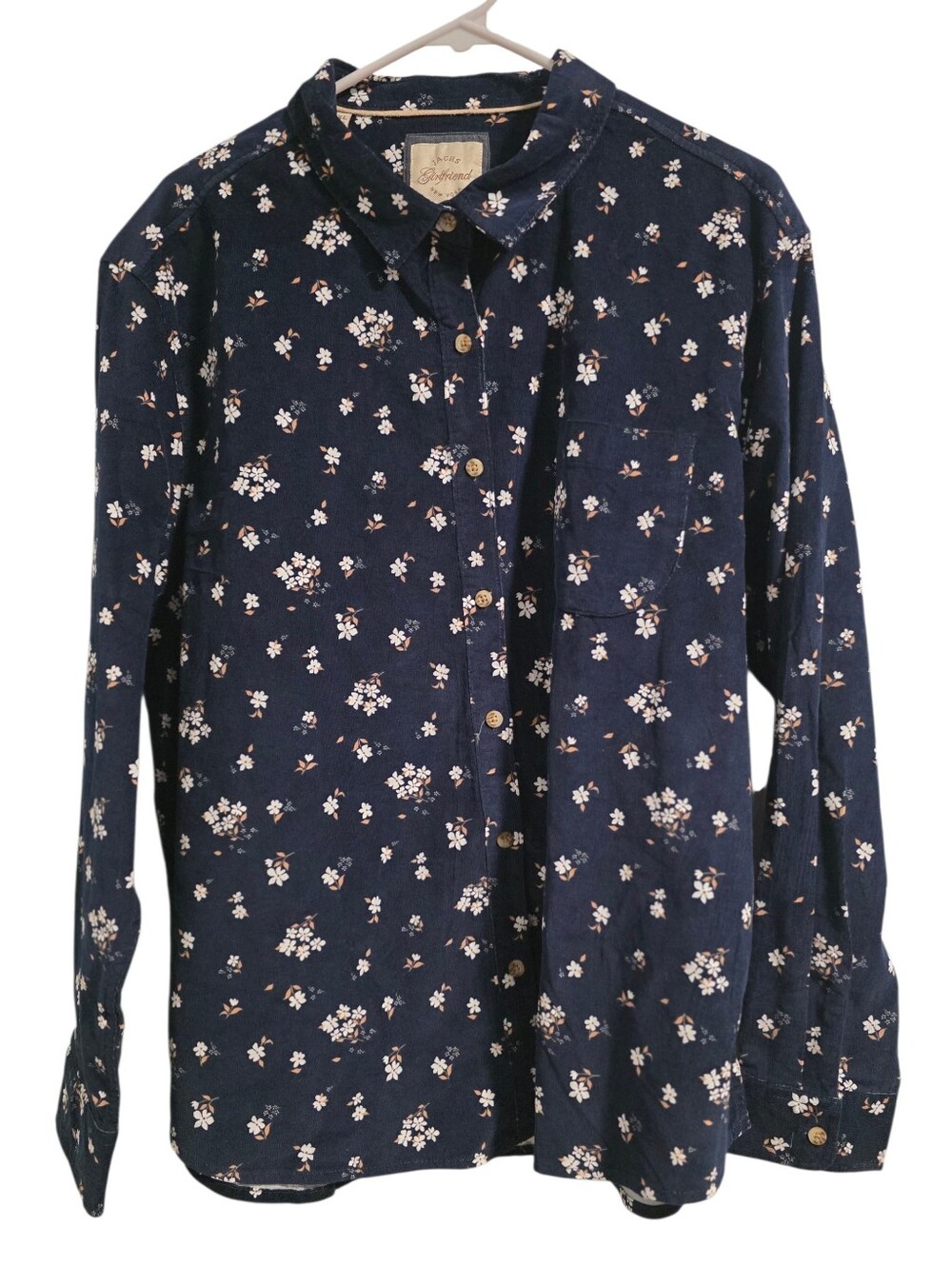 Jachs Girlfriend EUC Navy Corduroy Floral Print Button-up Longsleeve Top Sz XXL